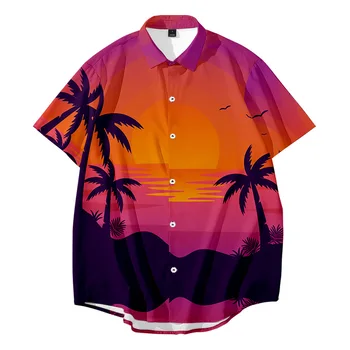 Copac De Nucă De Cocos De Imprimare Camasi Barbati Maneca Scurta Casual Supradimensionat Tricou De Vară Vacanță Pe Plajă În Hawaii Camisas Vacanta Hawaii Camisa