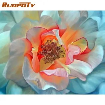 RUOPOTY DIY Pictura De Numere 60x75cm Acril Cadru Ulei Imagine de Flori Albe de Vopsea Kituri Pentru Copii lucrate Manual Diy Cadou Arta de Perete Ph