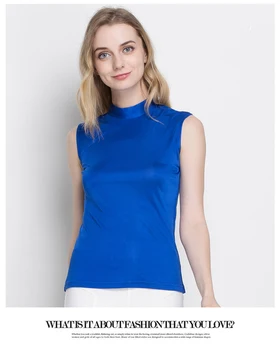Matase Naturala pentru Femei Rezervor Stand de Guler Mâneci Tricotate Confortabile Mătase Moda Bluza Tricou Topuri