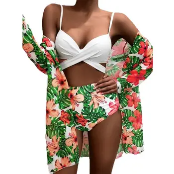 Uvrcos Femei Sexy Bikini Cover-up Seturi 2021 Print Floral Swinsuit Costume de baie Femei cu Push-Up Set de Bikini pe Plajă Braziliană Biqiuni