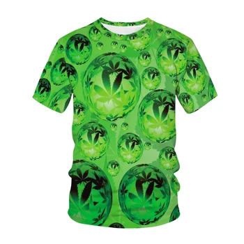 Verde Frunze de Cânepă Femei T-Shirt pentru Bărbați Tricou 3d Imprimate Iarba Topuri Hip Hop Haine Casual Moda Supradimensionate Copii Teuri Masculina 2021