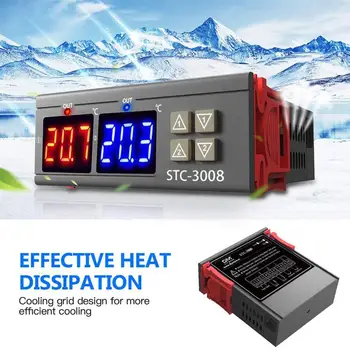 STC-3008 Digital Dual Incubator Termostat Controler de Temperatura Două Ieșire Releu Termostat 10A Încălzire Răcire