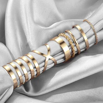 Tendință de moda retro de metal simplu, neted poftă de mâncare cruce de deschidere inel 8-piesă de sex feminin ring bijuterii