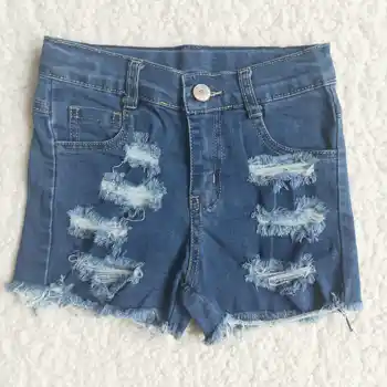 De vară pentru copii fete nou albastru pantaloni scurți din denim cu fermoar butonul elastic de ajustare de tip boutique de pantaloni scurti din denim