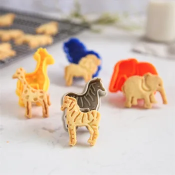 4buc Animale Zoo Forma de Leu, Girafa, Zebra, Elefant Cookie Biscuiti Pistonul Freze Mucegai Tort de Decorare Instrumente de Copt Sugarcraft