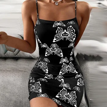 Vara Elegante Sling Bodycon Mini Rochie De Moda Pentru Femei De Pe Umăr Rochii De Petrecere Vintage Fluture De Imprimare Rochie De Seara Vestidos