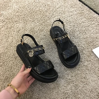 ELLALEE Femei Sandale Metal Decor Casual Curea Glezna Moale Apartamente Frontal Curea de Vară se Răcească Negru Papuci Pantofi