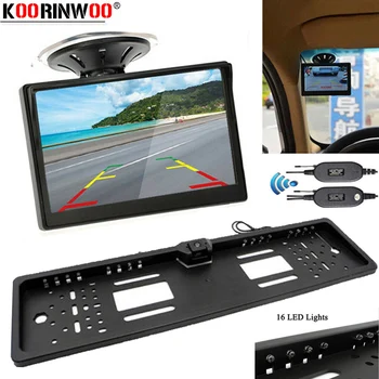 Koorinwoo 2.4 G Adopte UE de Înmatriculare Rama Oglinda Retrovizoare Portbagaj Camera Cu Monitor Auto ventuză de Sticlă Colorate Inversă Kit