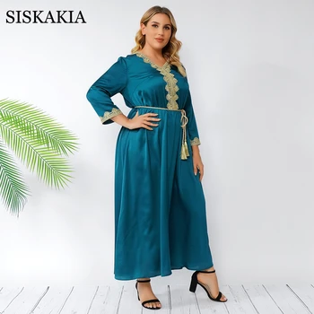 Siskakia Elegant Dantela Aurie V Gât Indie Folk Maxi Rochie pentru Femei Eid Mubarak 2021 Dubai turc Oman arabă Îmbrăcăminte 4XL 5XL