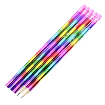 5pcs Cu Cauciuc Creion, Curcubeu, Creion din Lemn Verde Creion Colorat Aspectul Pen Școală HB Standard Ușor Rola Continuă Core