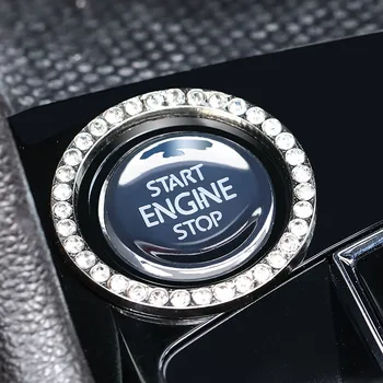 2 Bucati Unul-faceți clic pe Butonul Start Decor Inel Mână-set Cristal de Diamant Inel de Aprindere Autocolant Auto Interioare Accesorii Auto