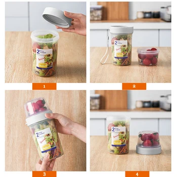 Bucătărie, Containere de Depozitare a Alimentelor Transparent PP Dublu-Punte Separabile Nuci Fructe Gustări Salata Cupe Portabil Proaspete Păstrarea Cutii