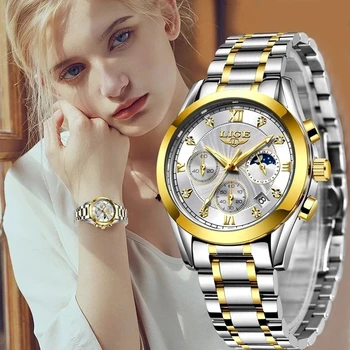 Top Brand de Lux LIGE Ceasuri de Aur Pentru Femei Cuarț ceas de mână Doamnelor Moda Brățară Ceas rezistent la apa Relogio Feminino 2021