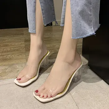 Moda pentru femei Transparente, Tocuri inalte Femei Sandale de Vara pentru Femei Sandale Papuci Gură de Pește Transparent Casual Pantofi pentru Femei