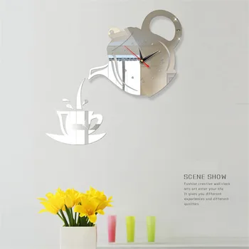 3D Ceas de Perete Acrilica pentru Bricolaj Ceașcă de Cafea Ceainic Decorativ Bucătărie Ceasuri de Perete Camera de zi Sala de Mese Decor Acasă Ceas