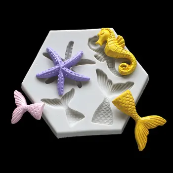 Desene animate Creatură Marină Mucegai Silicon DIY coadă de pește Stea de mare, Căluțul de mare Accesorii Bijuterii Decorare Tort de Ciocolată Decorare