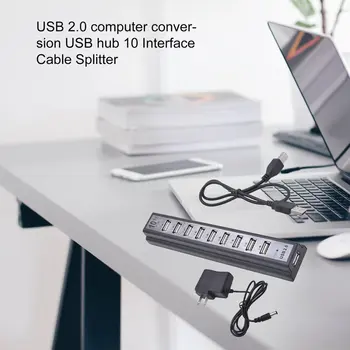 USB 2.0, 10 Porturi Hub Multi Usb Splitter de Mare Viteza 480mbps Usb 2.0 Hub Incarcator DC 5V/1A, Adaptor de Alimentare pentru PC, Laptop, Notebook