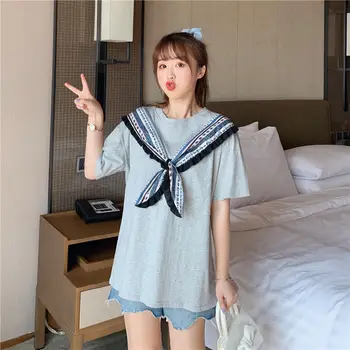 Fals Două Piese cu Maneci Scurte T-shirt Femei Mozaic Arc de Design Y2k Top Vrac Mujer de Vară coreea Style All-meci Mare pe Strada