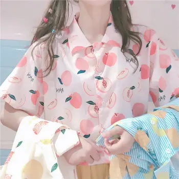 Fructe Piersica Roz Bluza Femei Femme 2021 Desigual Bluze Chemises Hawaii Adolescenta Tanara Boho Fete Tricou De Vara Harajuku Topuri