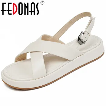 FEDONAS Platforma din Piele Femei Pantofi Plat Catarama Vara Fierbinte de Vânzare Pantofi de Femeie 2021 Moda Birou de Lucru, Doamnă Femei Pantofi
