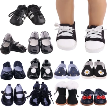 Pantofi papusa 7cm-Negru de Înaltă calitate Seria Pantofi de Piele De 18 Inch American Și Copilul Nou Bron Păpuși Jucărie ，Generația Noastră