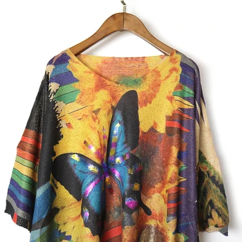 2136 Noi de Vara cu Maneci Scurte Tricotate T-shirt Europene Pulover Fluture de Imprimare Pentru Streetwear Stil Supradimensionate Topuri Femeile
