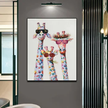 Pline De Culoare Și Drăguț Girafa Familie De Animale Panza Pictura Poster Print De Arta De Perete Poza Pentru Living Home Decor Fara Rama