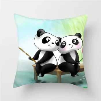 Drăguț Panda Pătrat Poliester Pernă Acoperă Dormitor Birou, Hotel Scaun de Masina Decor față de Pernă Moale si Confortabil ...