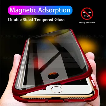 Anti Peep Magnetice Telefon Caz Pentru iPhone 6 7 8 Plus X XS XR 11 12 Pro Max SE2 Dublu de Sticlă Metal de Confidențialitate Caz pentru iPhone Pro 12