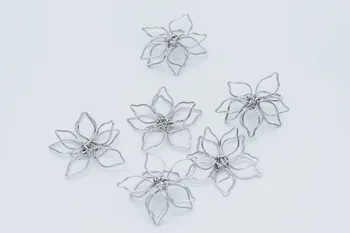 10buc, placat cu Rodiu, Sârmă, Alamă, Flori 24mm, sunet de Argint Sârmă Florale Charm Pandantiv Conectori (GB-521)