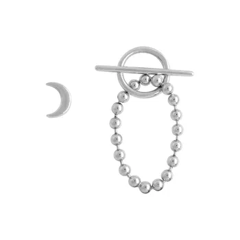 Mini Asimetrie Silver Star Luna Stud Cercei 925 Cerc Geometrie Lanț Tassel Cercei Pentru Femei Bijuterii De Moda Cel Mai Frumos Cadou