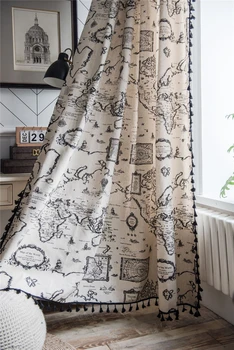 Perdele Fereastră Tratamente Ciucure de Bumbac Lenjerie de pat Semi-umbrire Harta Drăguț în stil European, cu Dungi Cortină Exterior Home-textile