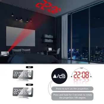LED Digital Ceas cu Alarmă Radio Proiecție Cu Temperatură Și Umiditate Oglindă Ceas High-definition Roșu de Proiecție Timp de Afișare