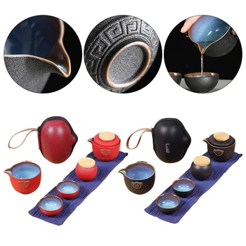 Nisip Violet Ceai, Cani Ceramice Portabil Ceainic Set De Călătorie În Aer Liber Gaiwan Cesti De Ceai De Ceremonie De Ceai Ceașcă De Ceai Cadou Frumos Kung Fu Set De Ceai