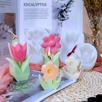 Geometrice Serie de Flori Lumânare Mucegai Silicon DIY Tulip Aromatice Lumânare Rășină Săpun Mucegai Cadouri Artizanat Decor Acasă Consumabile