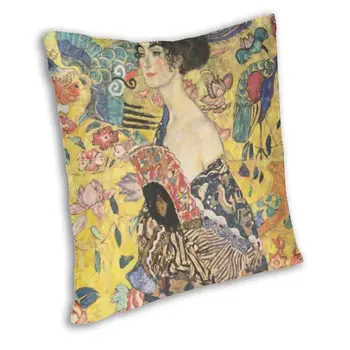 Doamna Cu Evantai De Gustav Klimt Pernele de Acoperire 45x45cm Decor Acasă de Imprimare Simbolismul Artei Arunca Perna pentru Camera de zi față-verso