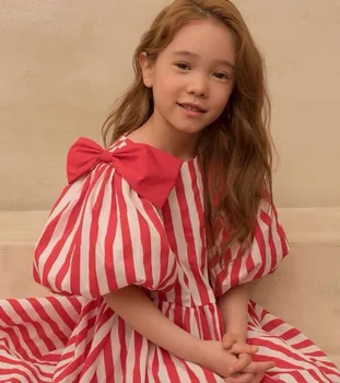 2021 Copii coreean Printesa Rochie Fete cu mânecă Scurtă Rochie Fete Arc Rochie de Vara New Sosire