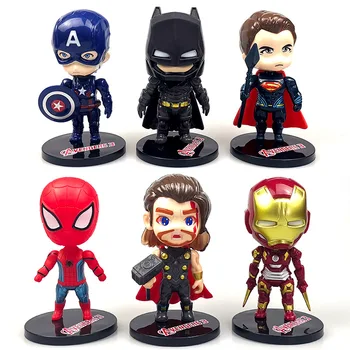 4-7pcs Spiderman PVC Acțiune Figura Versiune Q Spiderman, Iron Man, Hulk Tema Petrecere Copii Model Tort Anime Decor Jucărie