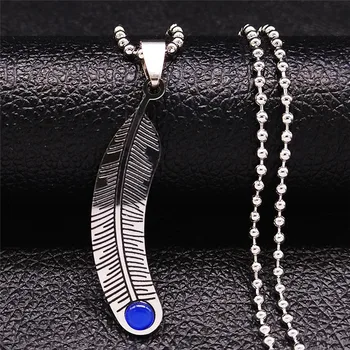2021 din Oțel Inoxidabil Albastru Opal Pene Bohemia Lanț Colier pentru Femei/Bărbați de Culoare Argintie Boho Bijuterii bijoux femme N3601S04