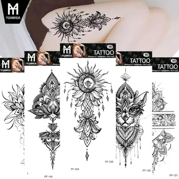 Femei Sexy Negru Schiță de Flori Autocolant Tatuaj Body Art Coapsei Brațul Realist Waterproof Autocolant Tatuaj tatuaj braț