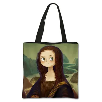 Pictură în ulei fata geantă de umăr de sex feminin de agrement geantă de mână, geantă de plajă femeie tote sac Amuzant Mona Lisa Cosplay de Pliere Sac de Cumpărături