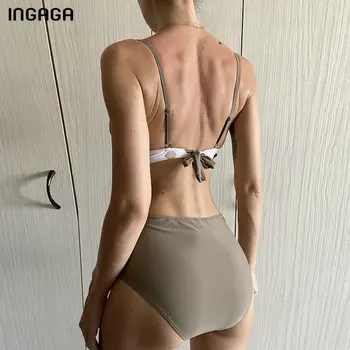 INGAGA Sexy Bikini Talie Mare Costume de baie Femei Costume de baie Push Up Bikini Set Ruched Biquini Leopard Costume de Baie de Vară 2021