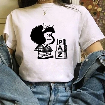 Femei T-shirt ' 90 Ulzzang Harajuku Grafic Amuzant Drăguț fată buclat Print T-shirt O de Gât Casual Femei Top T-shirt