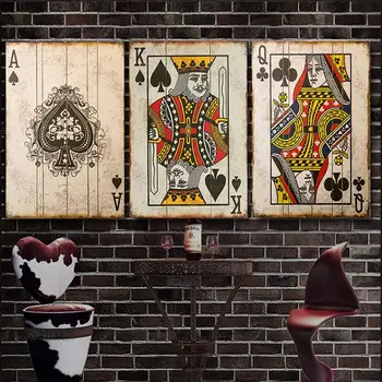 Epocă de Carti de Poker Panza Pictura Postere si Printuri de Arta de Perete Imaginile pentru Home Design Dormitor Bar Pub Decor