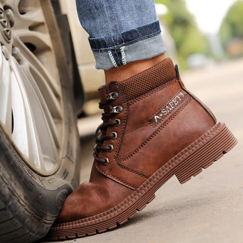 De Muncă de înaltă Calitate și de Siguranță Cizme de Oțel Tep Indestructibil Pantofi Ghete Bărbați din Piele Pantofi Puncție-Dovada Pantofi de protecție