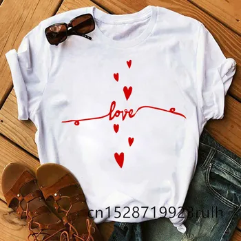 Dragoste Inima Print T Shirt Femei Tricou de Vara pentru Femeie Tricou de Moda cu Maneci Scurte Topuri 90 Fete Casual Drăguț T-shirt Tee