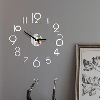 3D DIY Mare Ceas de Perete cu Design Modern Mut Agățat de Perete Acril Oglindă Auto-Adeziv Ceas de Perete Camera de zi de Decorare Acasă
