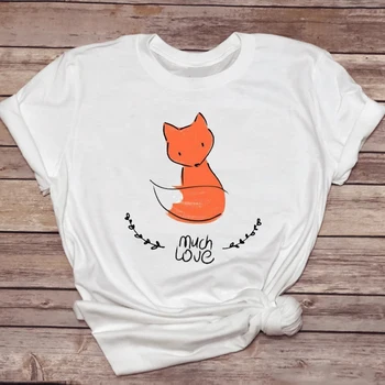 Femei T-shirt Fox Animale de Imprimare Drăguț Maneci Scurte Moda anilor ' 90 Doamnelor Print Elegant T Top Lady Shirt Girl Tee T-Shirt