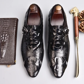 Bărbați Rochie Formale Pantofi de Crocodil Model Aluneca Pe Piele a Subliniat Toe Tocuri Joase Birou C23