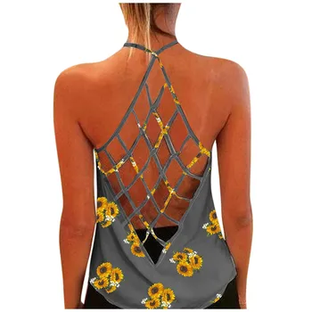 Femei De Floarea-Soarelui Imprima O-Gât Sexy Tricouri De Moda De Top 2021 Doamnelor Vară Fara Spate Fără Mâneci Tricouri Tricouri Femme